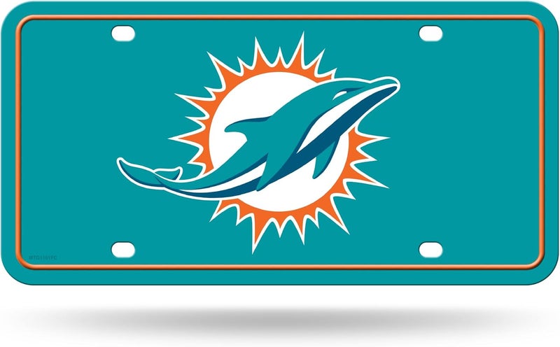 UNIQUELY ORIGINAL STORE NFL Football Miami Dolphins Team Logo Metal Auto Tag 6" x 12" - Great for Truck/Car/SUV - Image 1